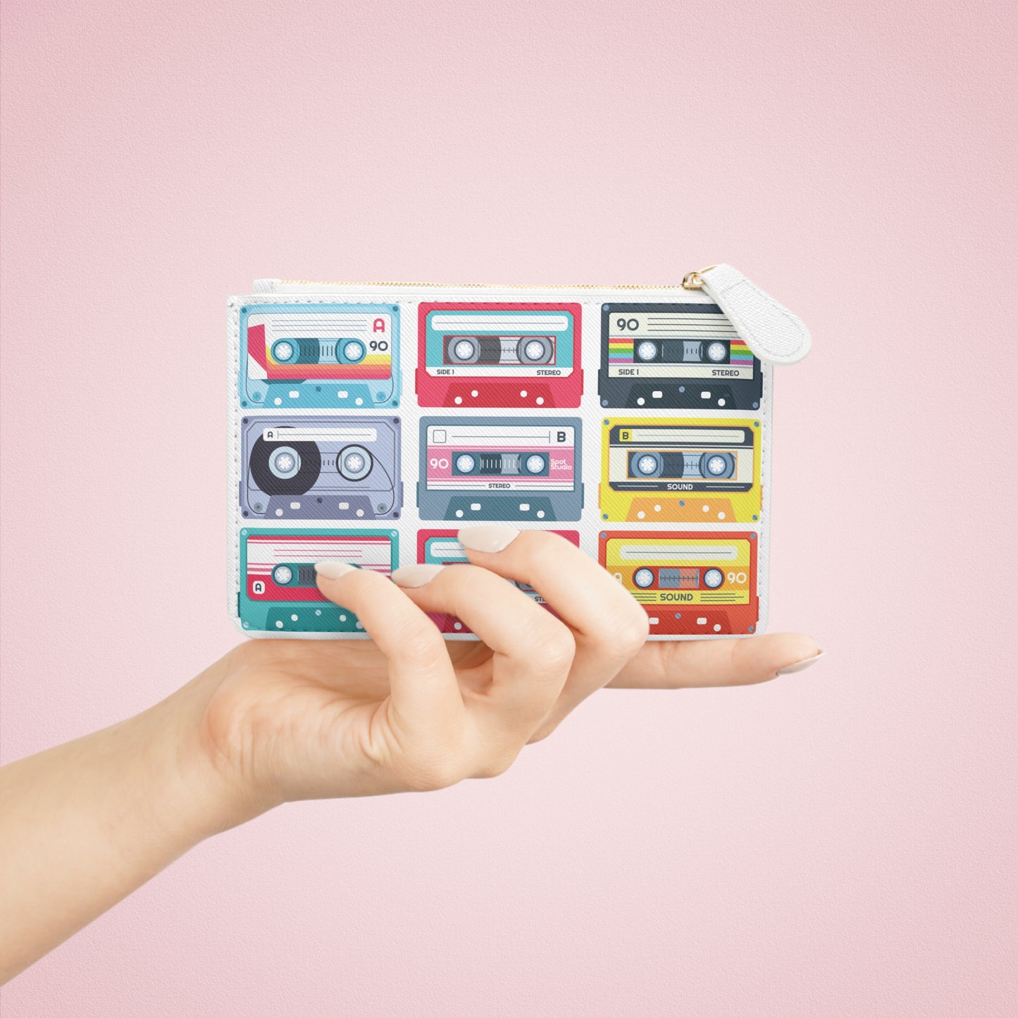 Retro Cassette Tape Patterned Mini Clutch Bag
