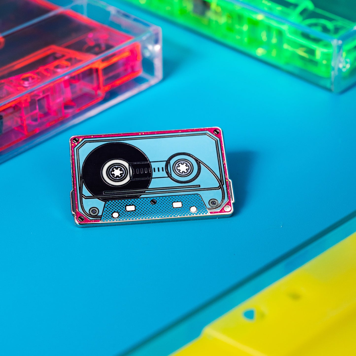 Crystal Blue Cassette Enamel Pin – Retro Mix Tape Lover’s Pin