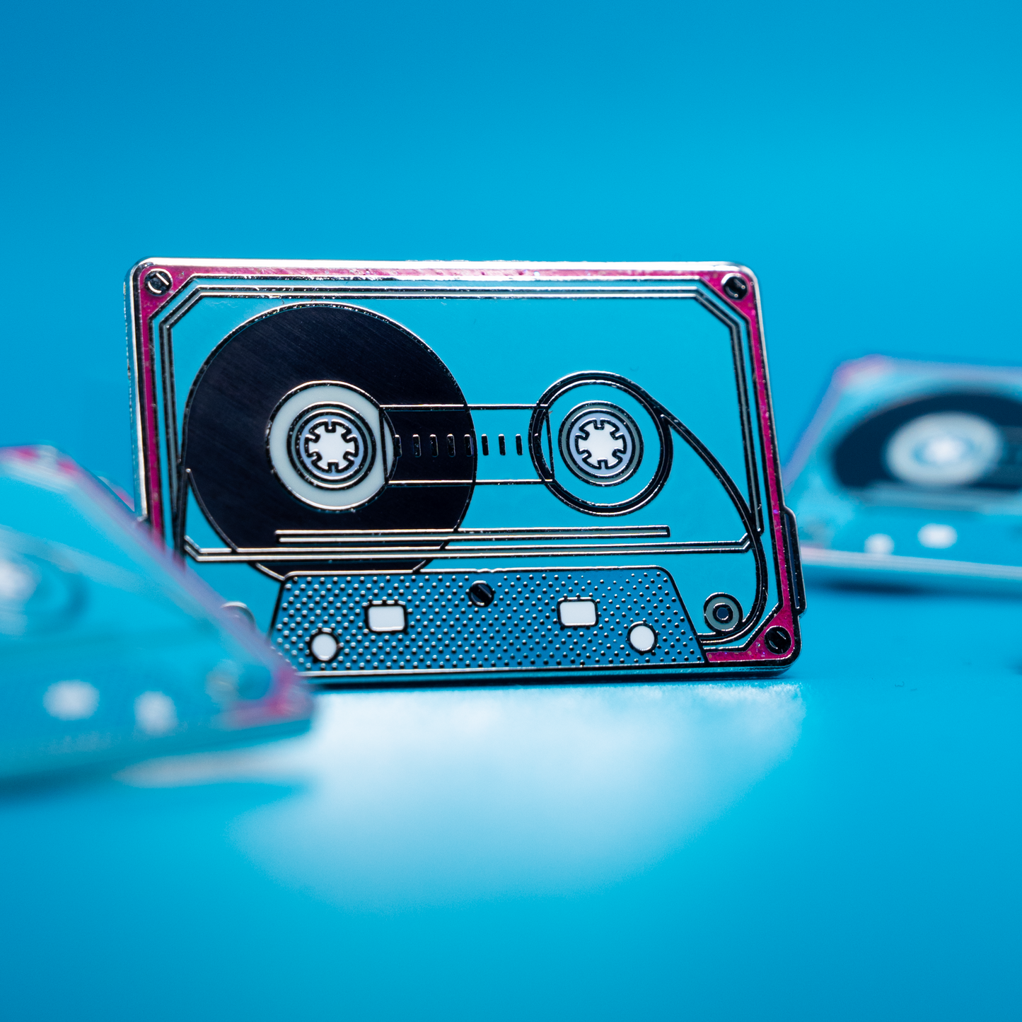 Crystal Blue Cassette Enamel Pin – Retro Mix Tape Lover’s Pin