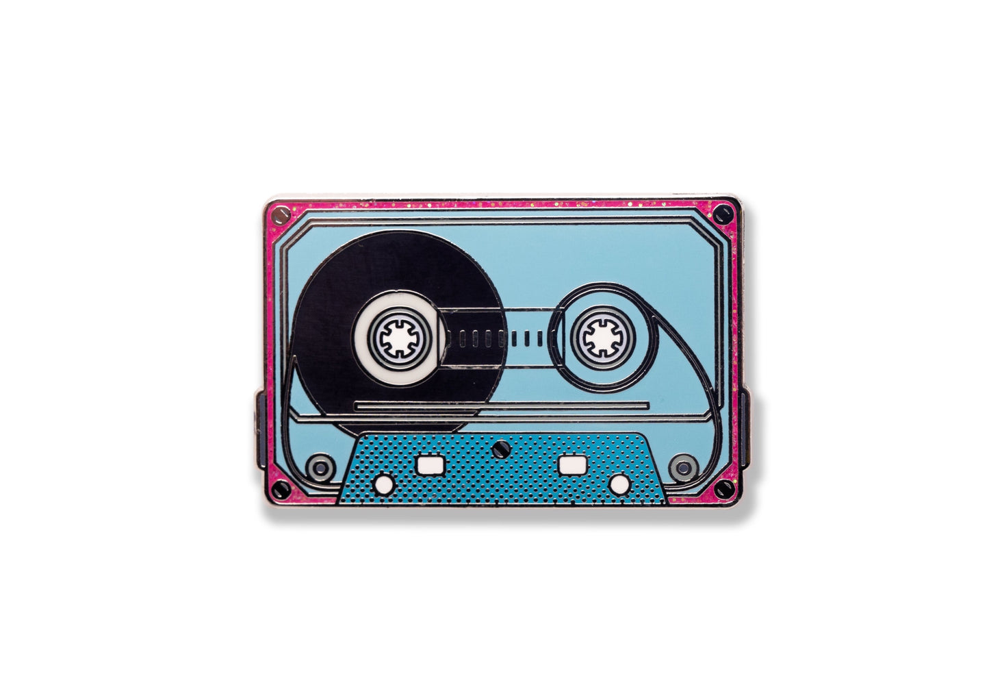 Crystal Blue Cassette Enamel Pin – Retro Mix Tape Lover’s Pin