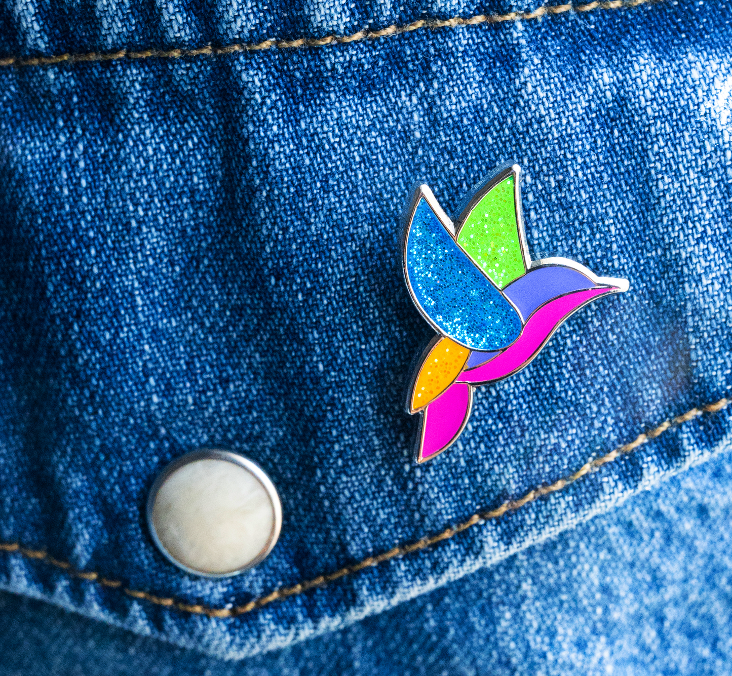 Glittery Hummingbird Enamel Pin