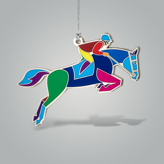 Equestrian Horse Jumping Enamel Christmas Ornament
