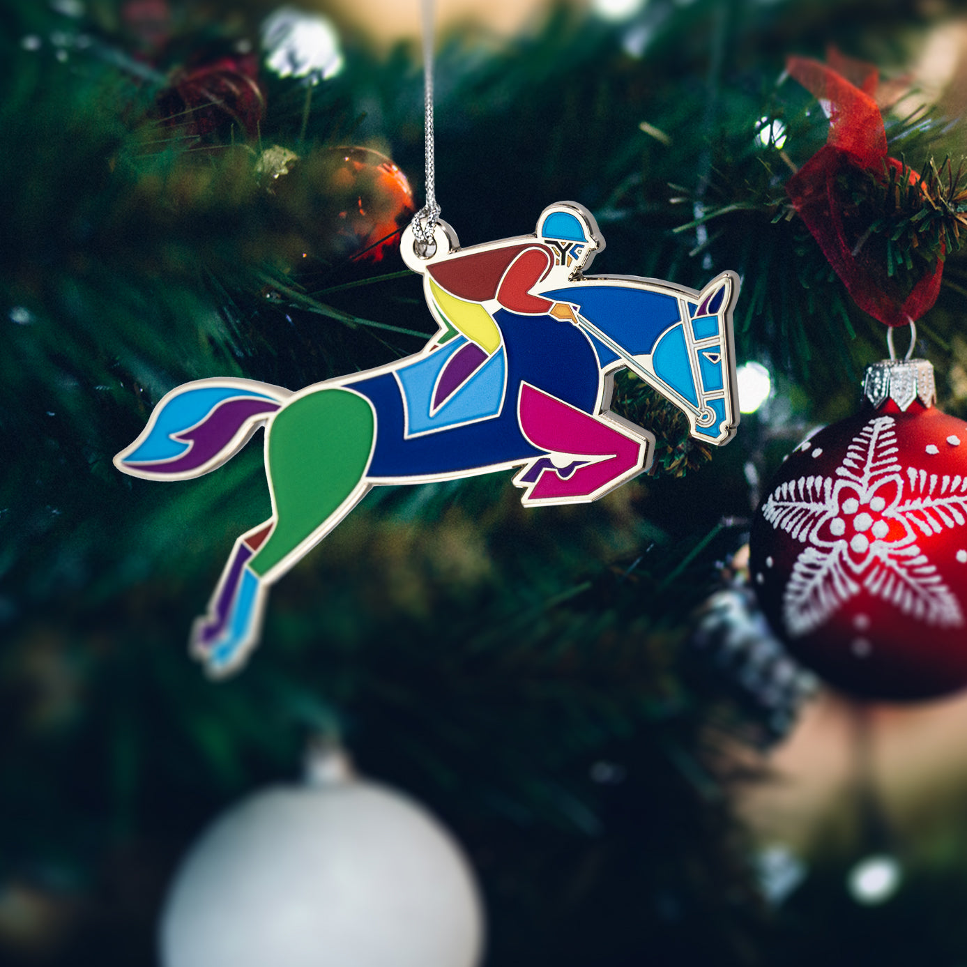 Equestrian Horse Jumping Enamel Christmas Ornament