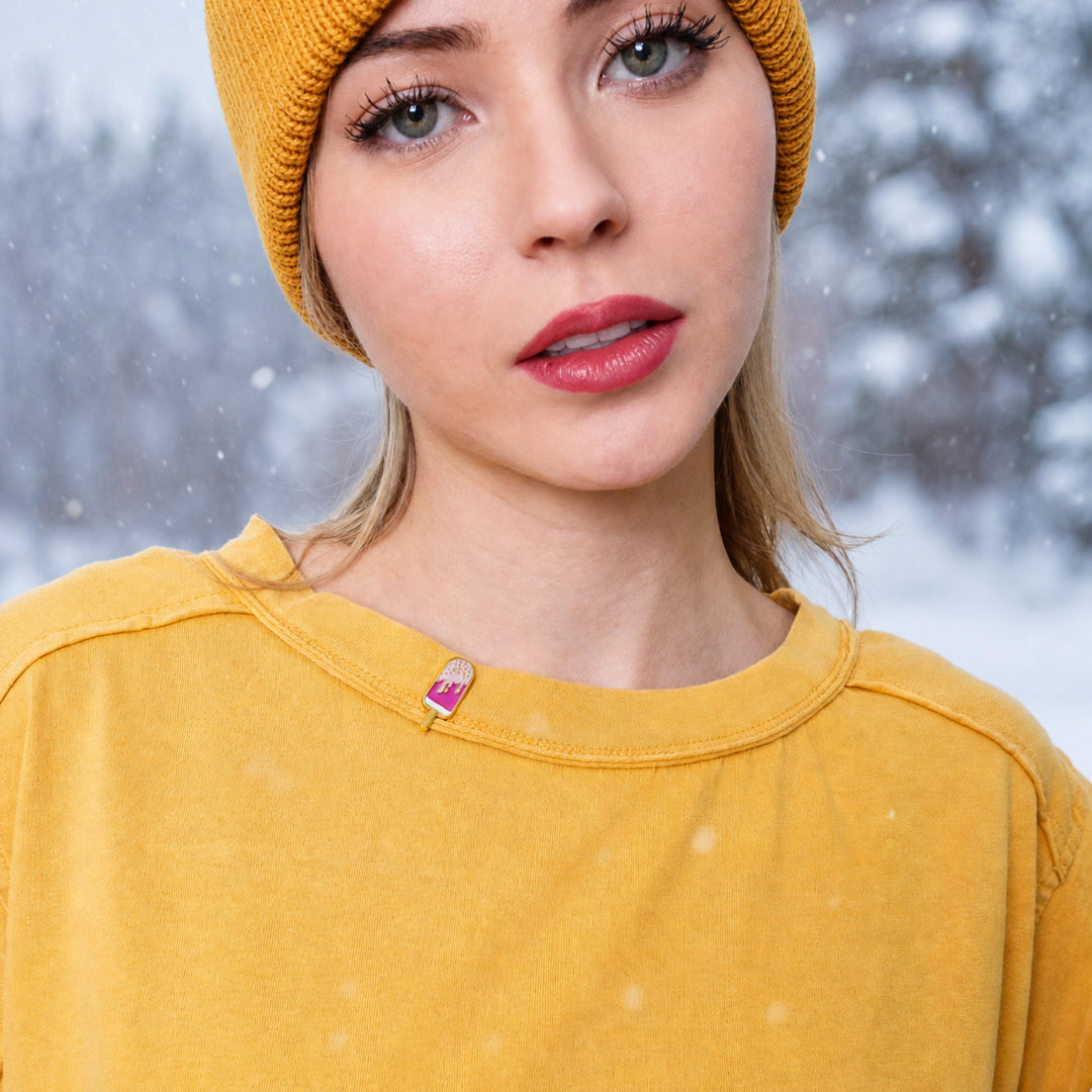 Gold-Plated Melted Ice Cream Pop Enamel Pin