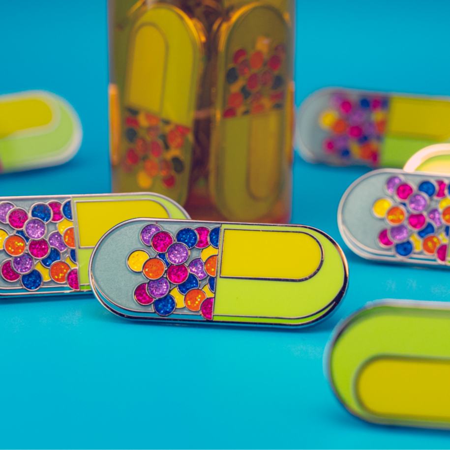 SparkleRx Capsule Pin: Glittering Medicine Enamel Accessory