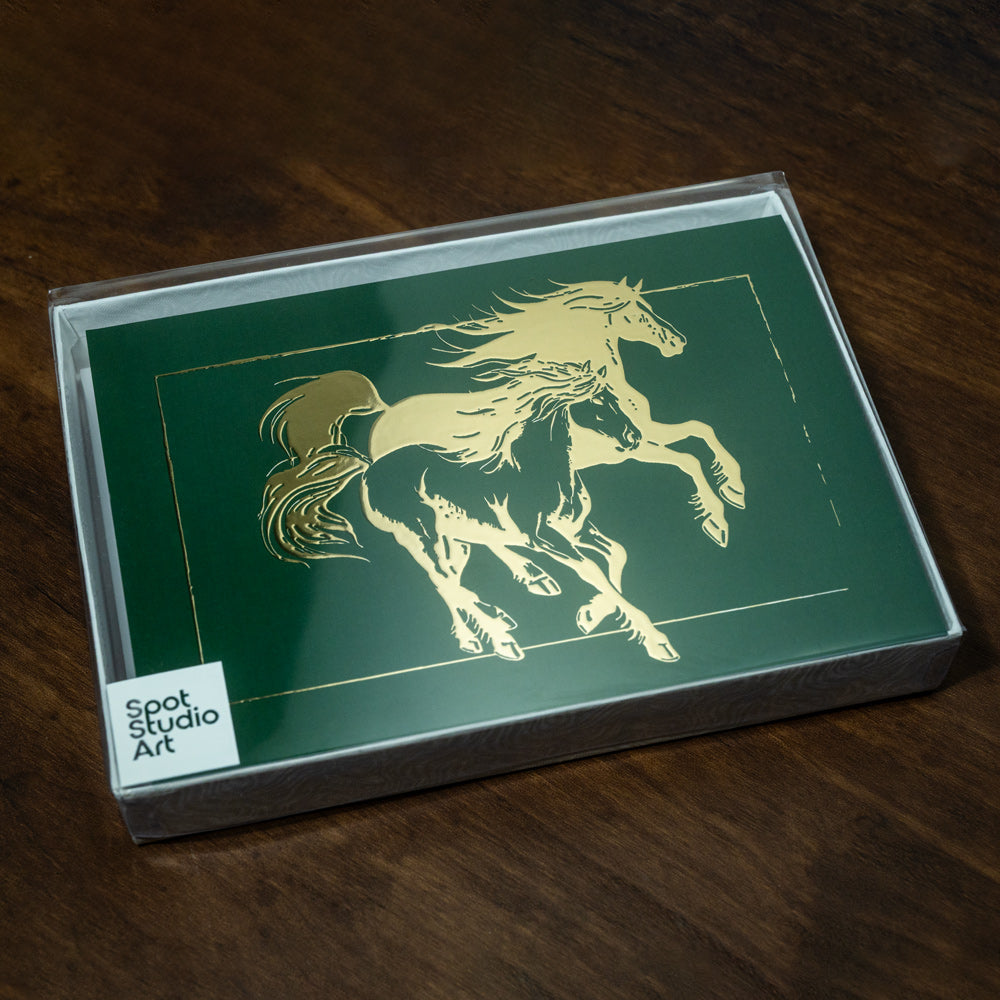 Golden Foil-Pressed Galloping Horses Greeting Card
