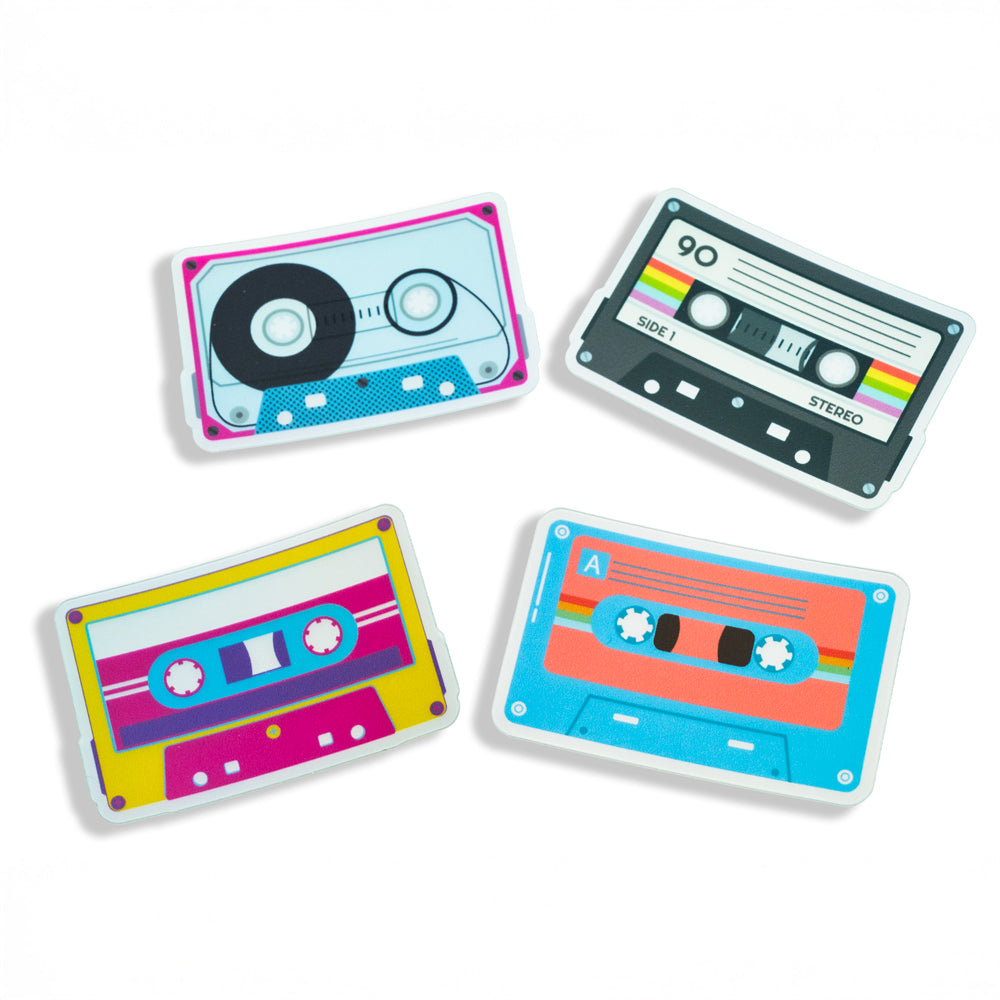 Retro Cassette Tape Sticker Pack – 6 Holographic 80s Music Decals