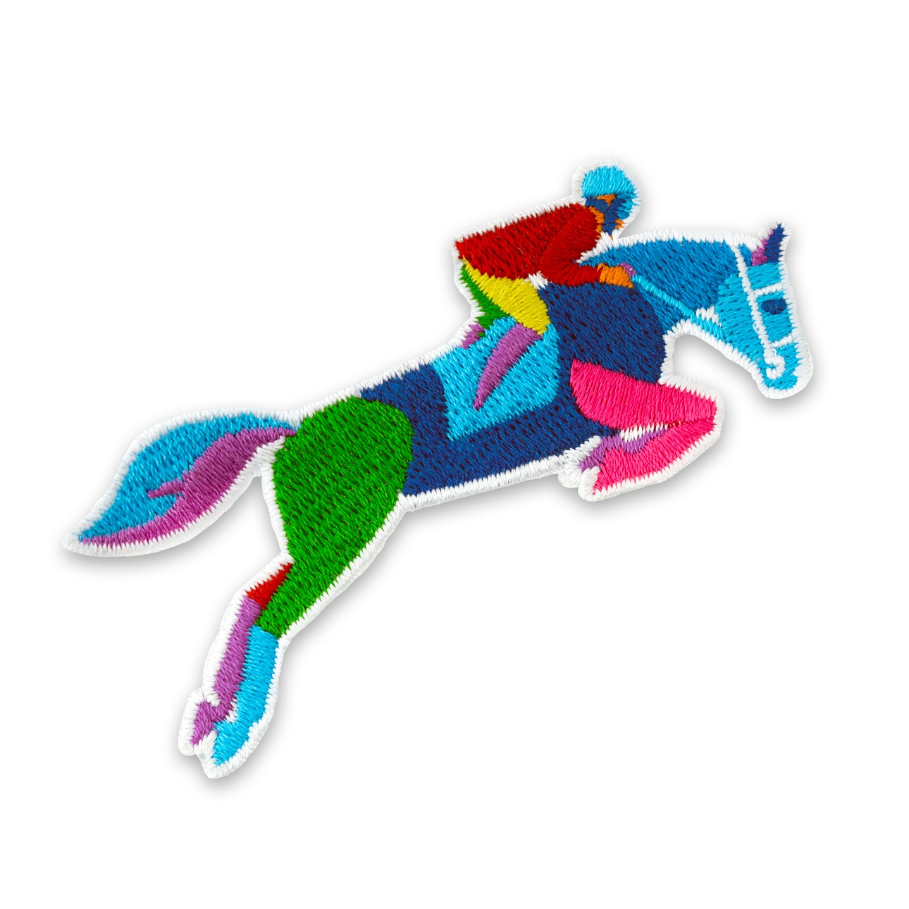 Aufbügelbarer Aufnäher bestickt: Reiten Springreiten Pferd