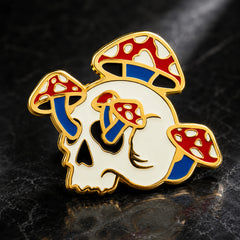 Psychedelic Golden Glow Shroom Skull Enamel Pin