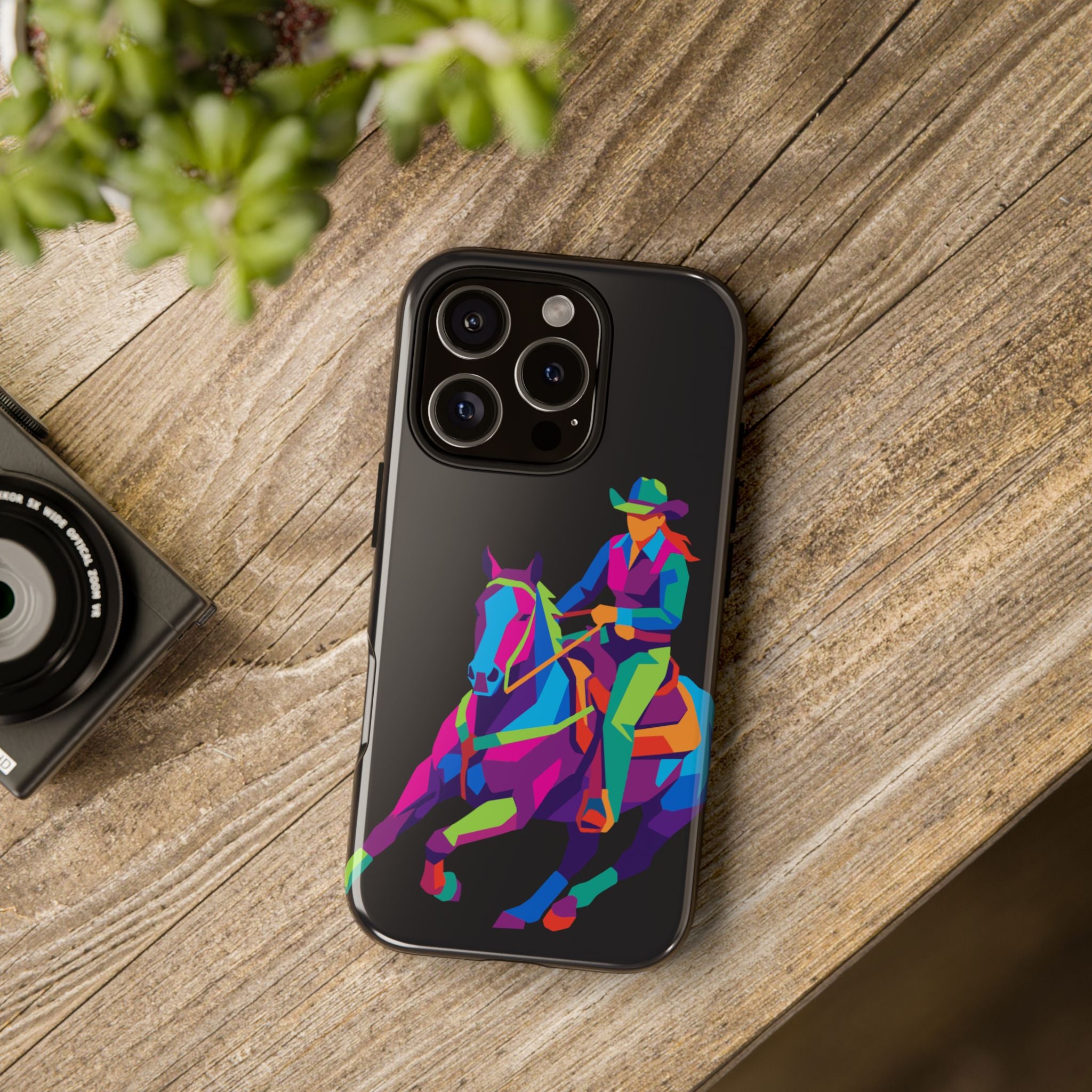 Colorful Cowgirl Riding Horse iPhone Case