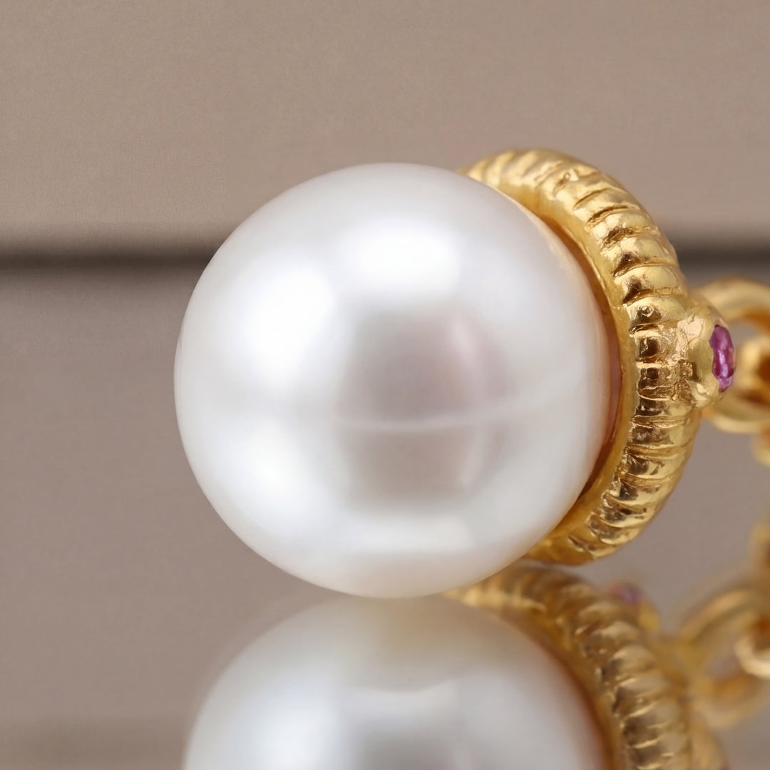 Golden Acorn Pearl Charm Necklace