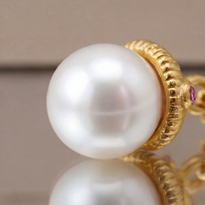 Golden Acorn Pearl Charm Necklace