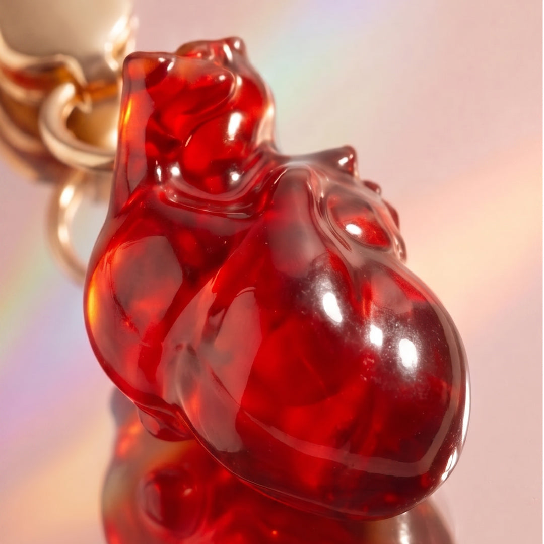 Anatomical Heart Resin Charm – Golden Clasp, Gift Boxed Bag Accessory
