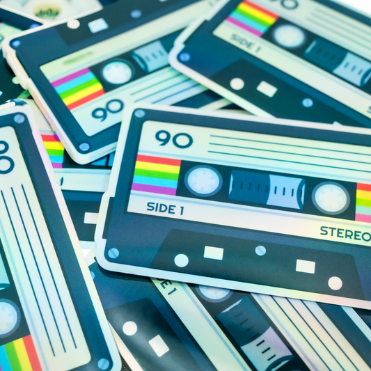 Holographic 80s Mix Tape Stickers – Set of 2 Throwback Decals
