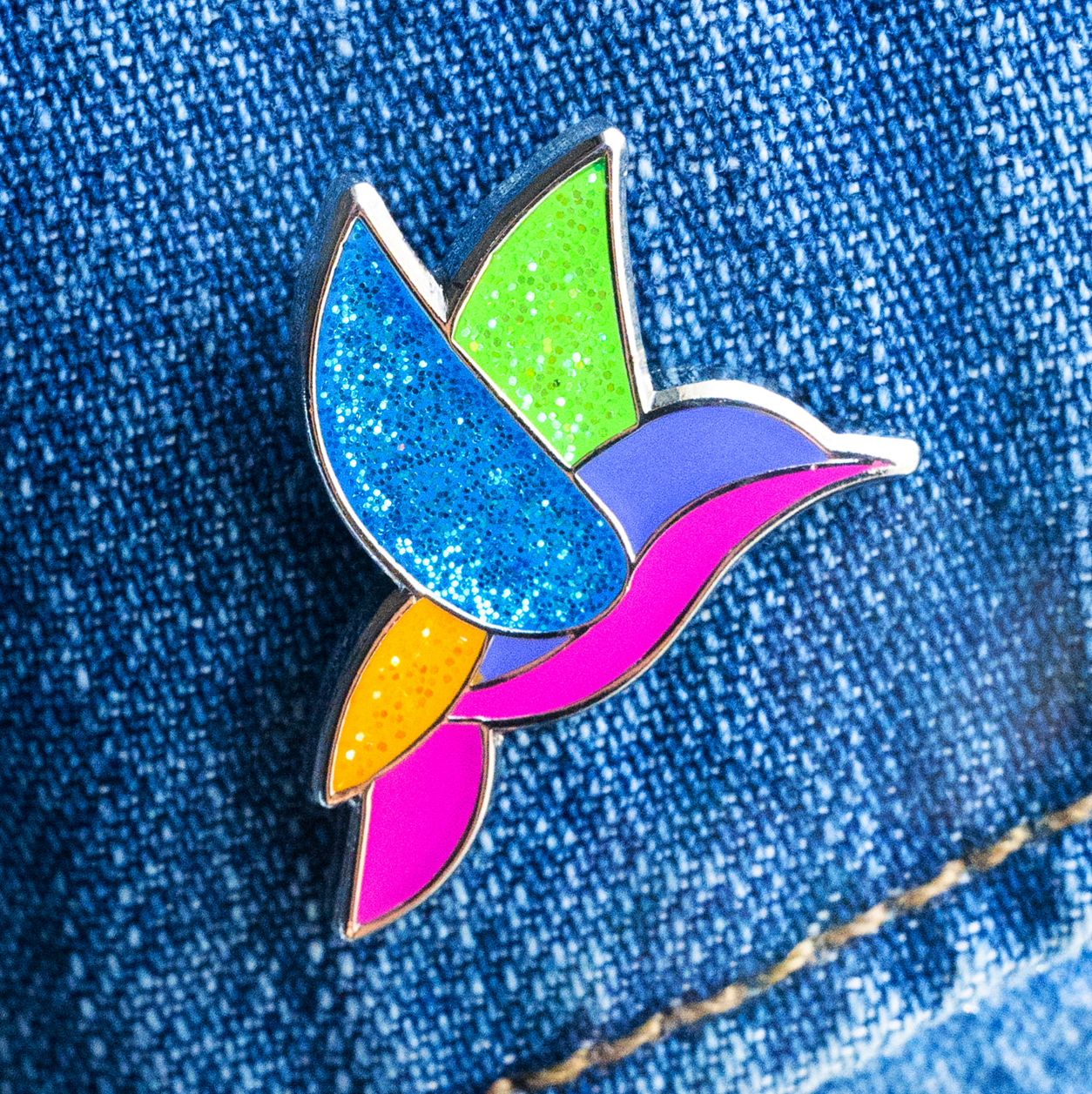 Glittery Hummingbird Enamel Pin