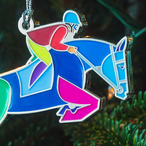 Equestrian Horse Jumping Enamel Ornament