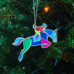 Equestrian Horse Jumping Enamel Ornament