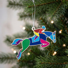 Equestrian Horse Jumping Enamel Ornament