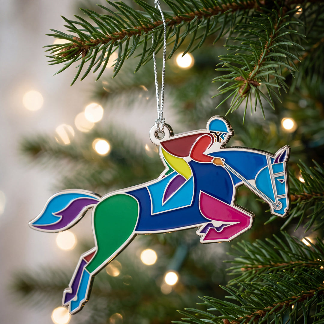 Equestrian Horse Jumping Enamel Ornament