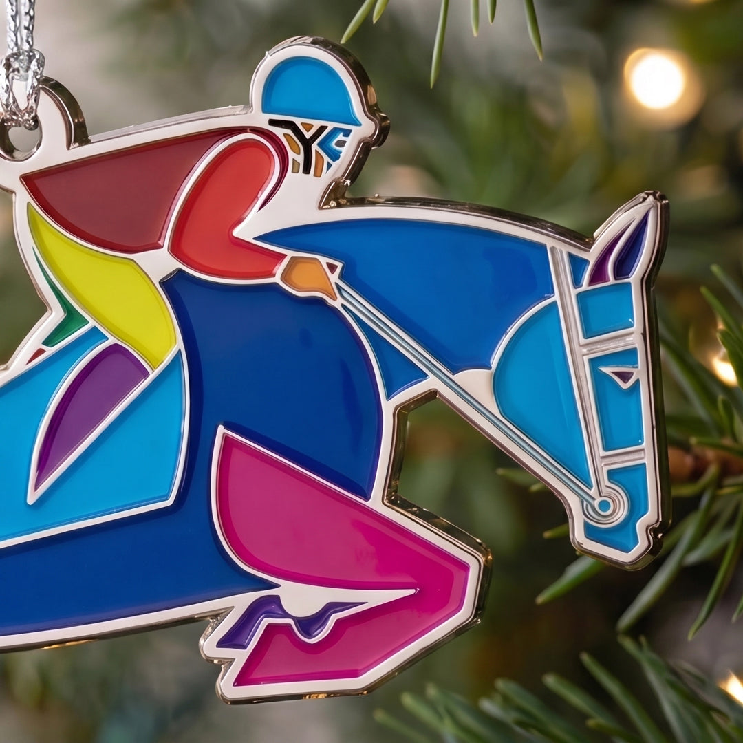 Equestrian Horse Jumping Enamel Ornament