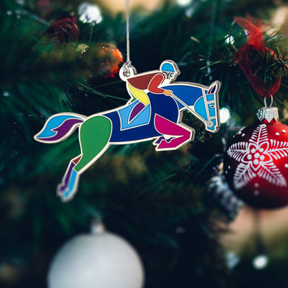 Equestrian Horse Jumping Enamel Christmas Ornament