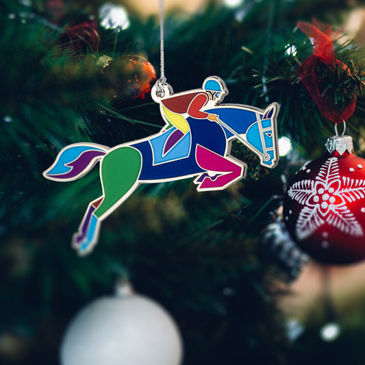 Equestrian Horse Jumping Enamel Christmas Ornament