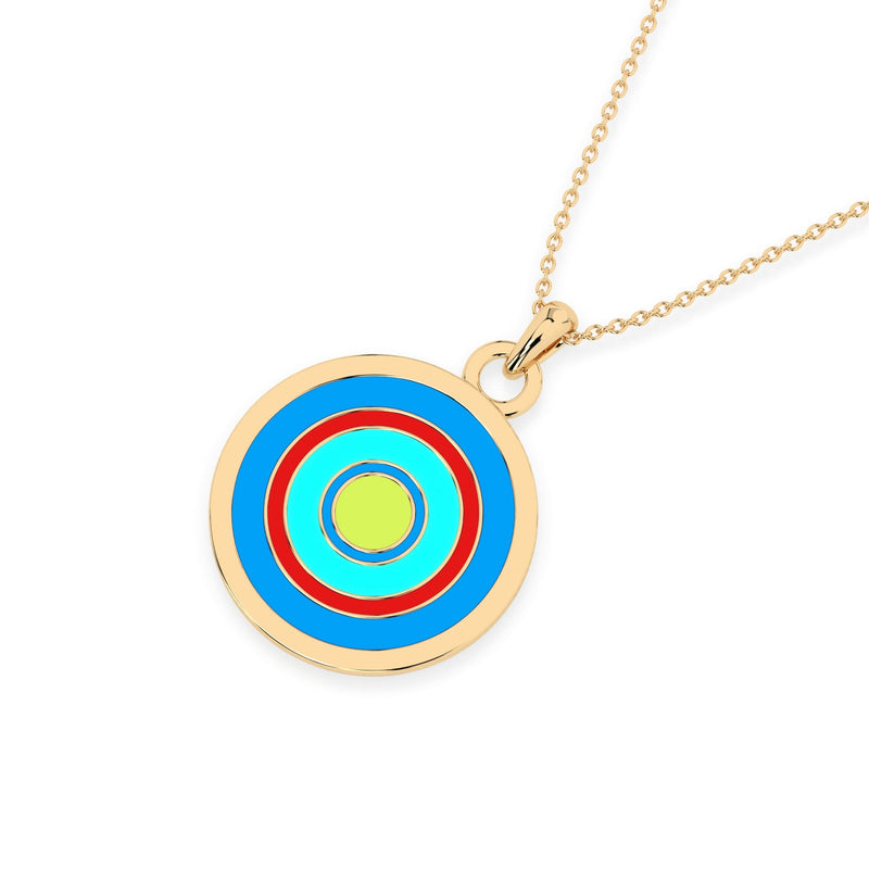 Golden Halo Enamel Pendant Charm Necklace