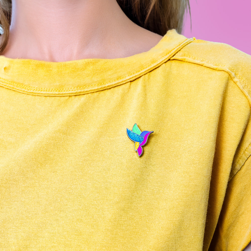 Glittery Hummingbird Enamel Pin