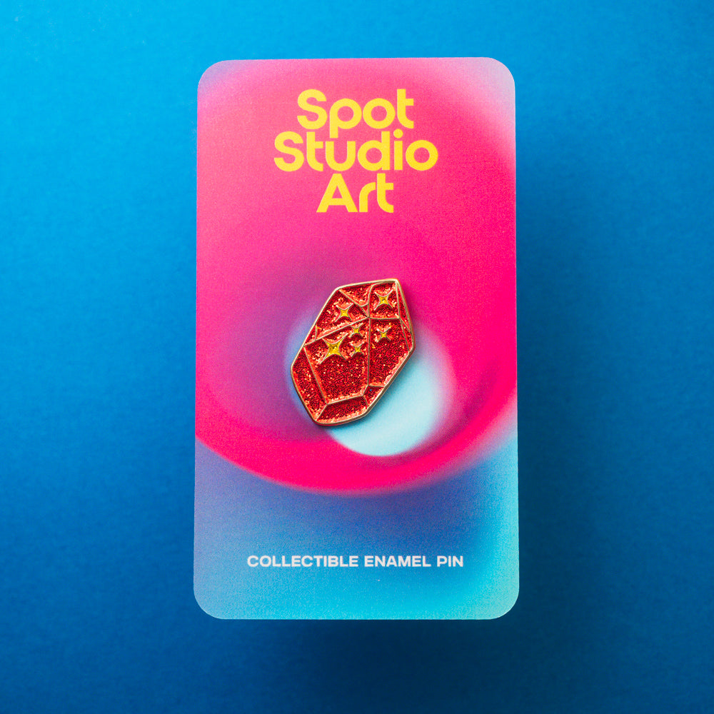 Elegant Red Crystal Enamel Pin with Glittery Magic