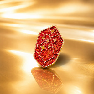 Elegant Red Crystal Enamel Pin with Glittery Magic