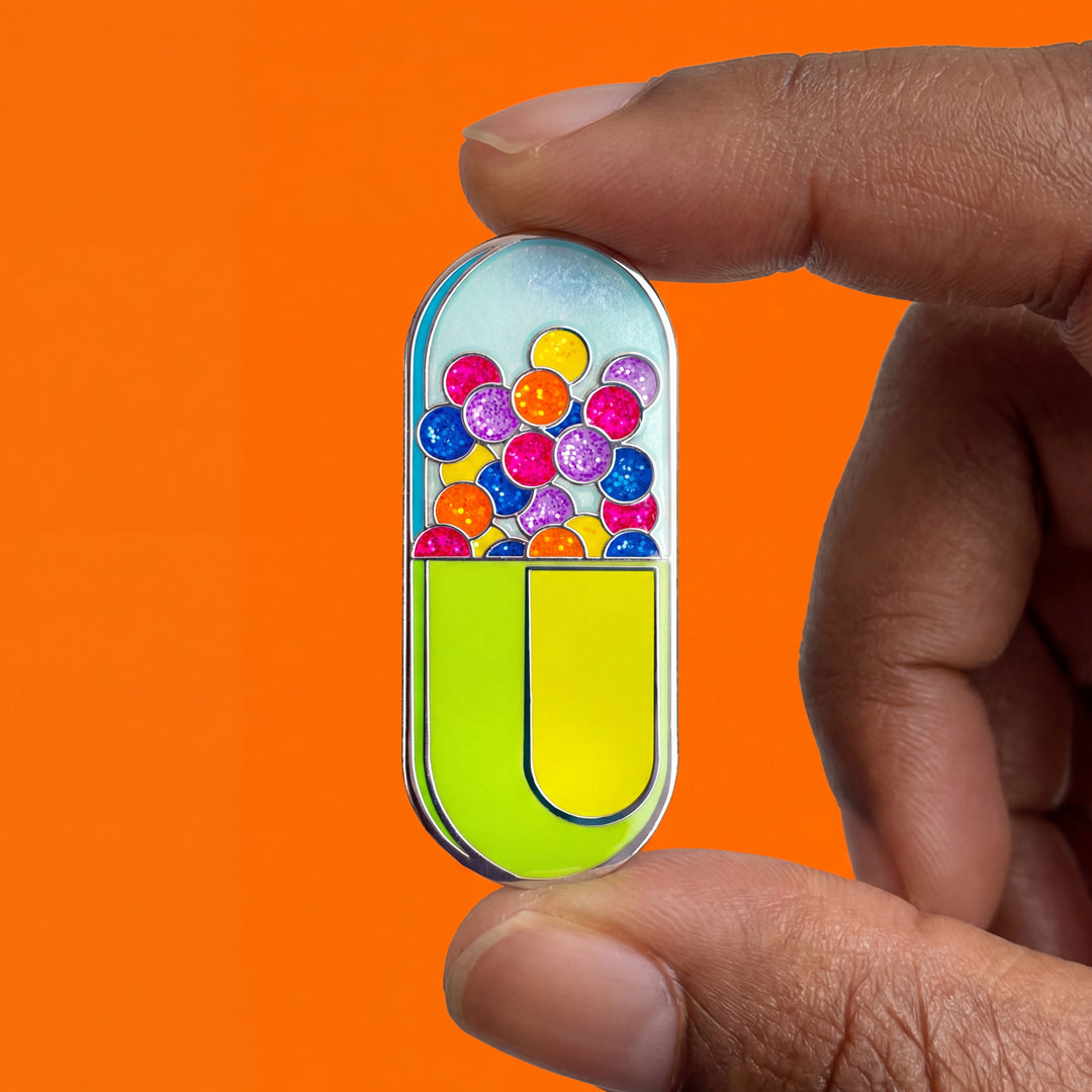 Capsule Pill Pin: Glittering Medicine Enamel Accessory