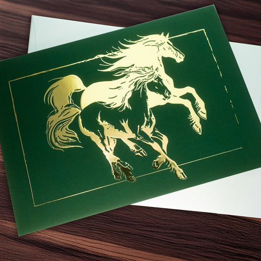 Golden Foil-Pressed Galloping Horses Greeting Card