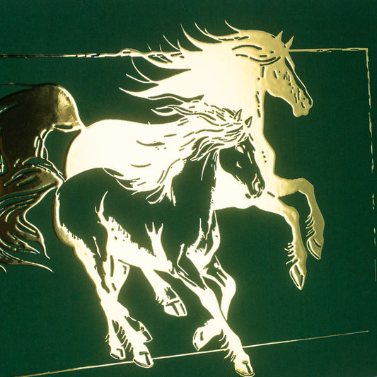 Golden Foil-Pressed Galloping Horses Greeting Card