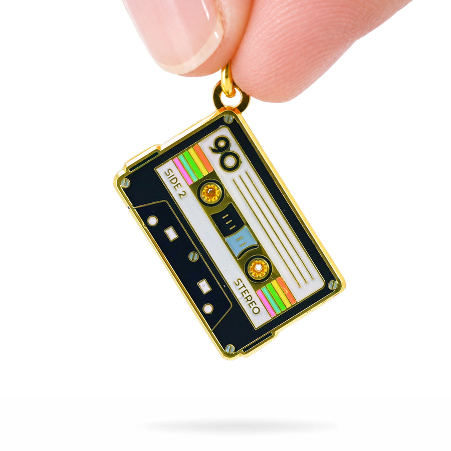 Black Cassette Tape Enamel Charm – Midnight Mix