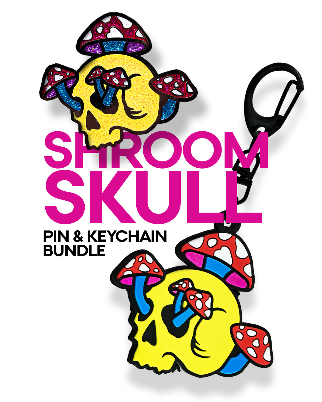 Shroom Skull charm keyring & Pin Bundle