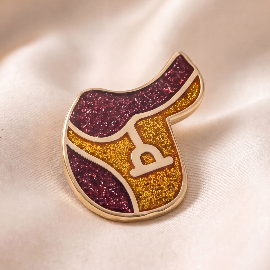 Equestrian Gold-Plated English Riding Saddle Enamel Pin