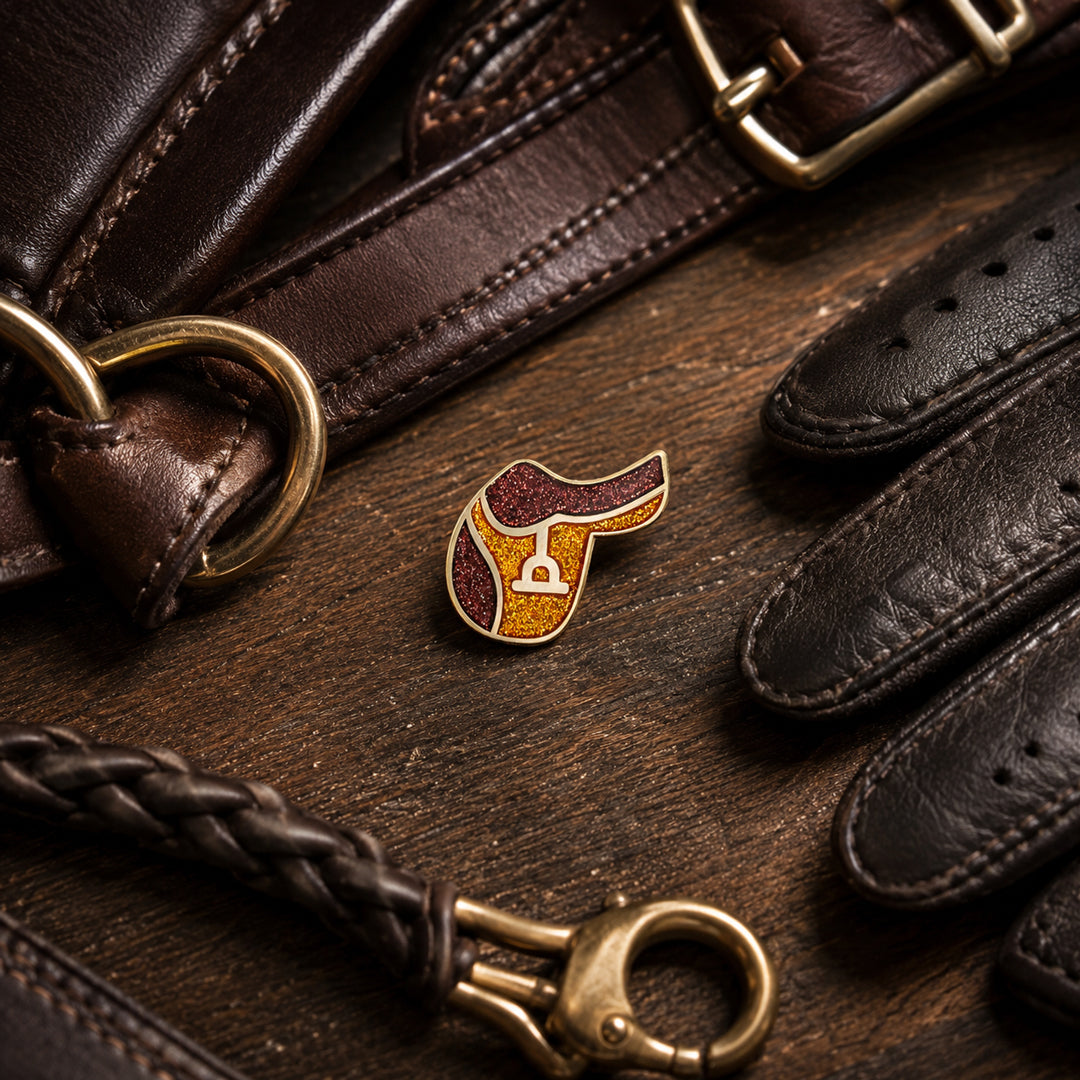 Equestrian Gold-Plated English Riding Saddle Enamel Pin