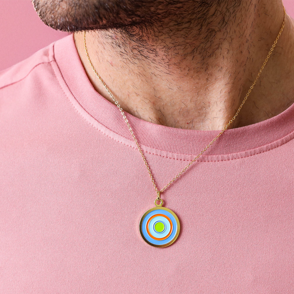 Golden Halo Enamel Pendant Charm Necklace