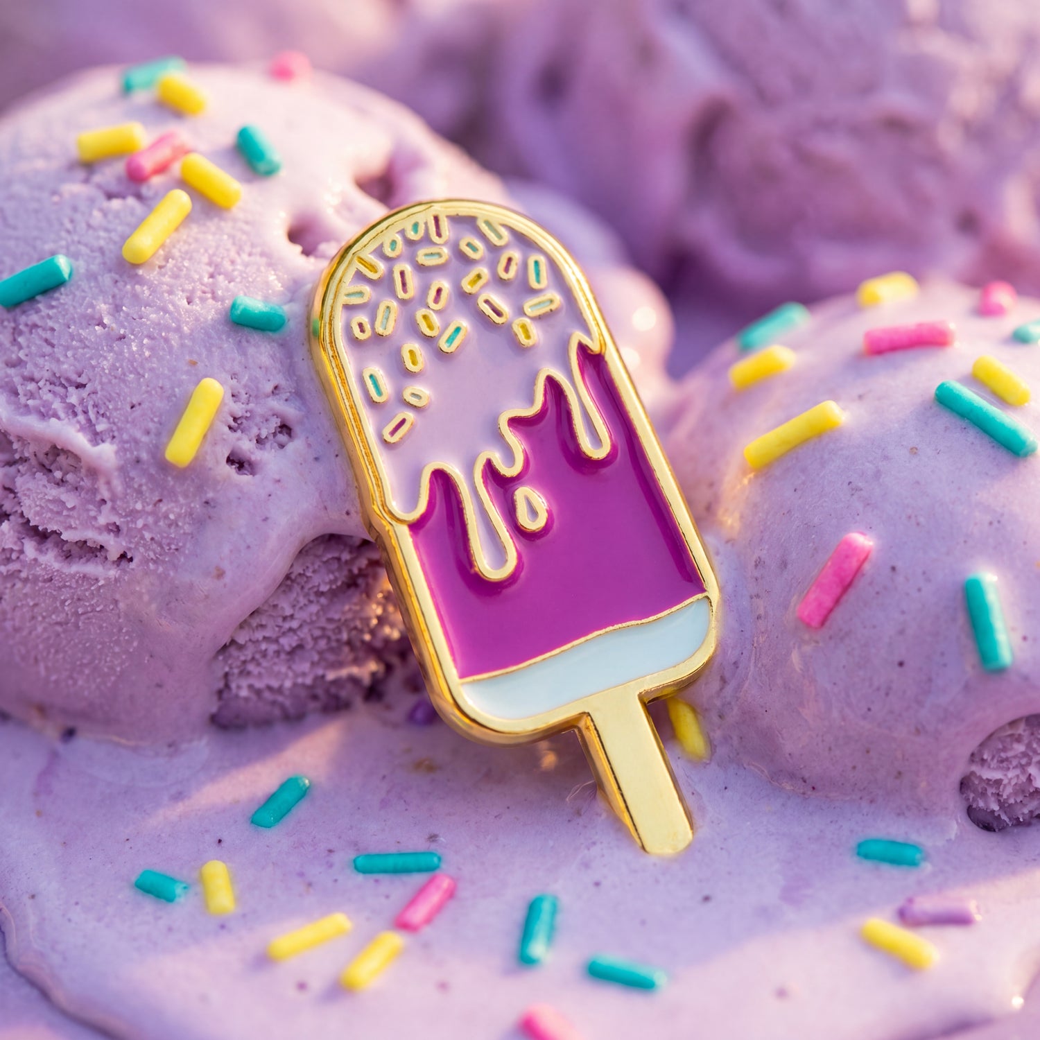 Gold-Plated Melted Ice Cream Pop Enamel Pin