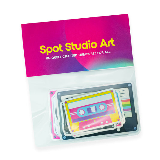 Retro Cassette Tape Sticker Pack – 6 Holographic 80s Music Decals