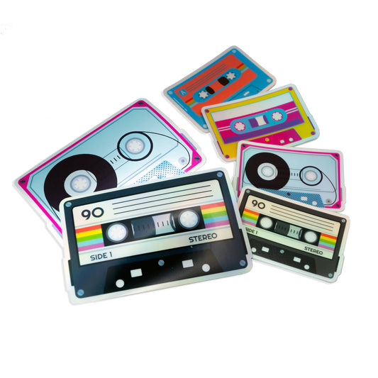 Retro Cassette Tape Sticker Pack – 6 Holographic 80s Music Decals