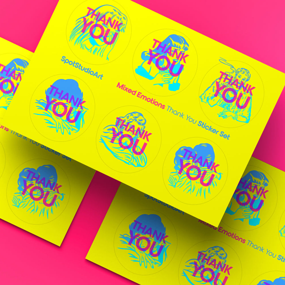 Mixed Emotion Sticker Set - 6 Emotional Line Art Stickers