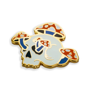Psychedelic Golden Glow Shroom Skull Enamel Pin