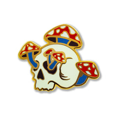 Psychedelic Golden Glow Shroom Skull Enamel Pin