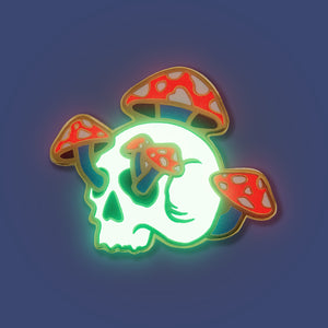 Psychedelic Golden Glow Shroom Skull Enamel Pin