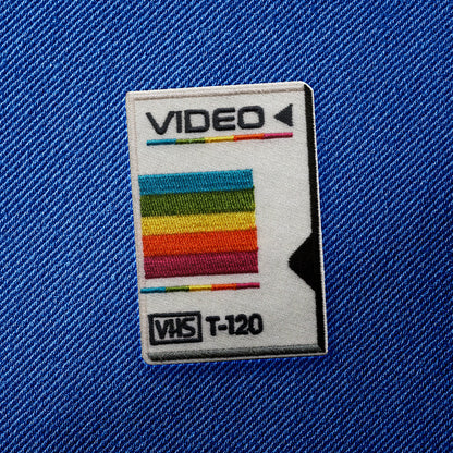 Embroidered Vintage Vibes: Retro VHS Iron-On Patch