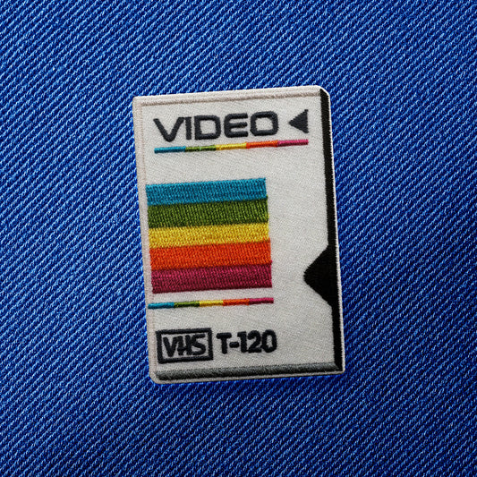 Embroidered Vintage Vibes: Retro VHS Iron-On Patch