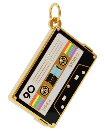 Black cassette tape enamel charm