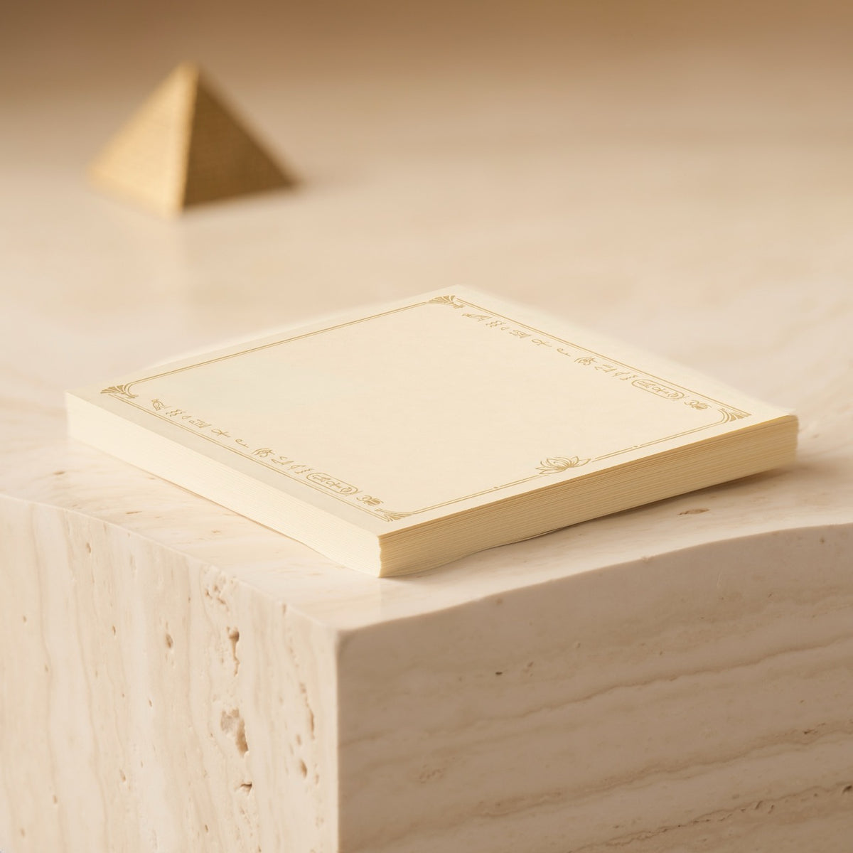 Close-up of the Egyptian Post-it pad and paper edges