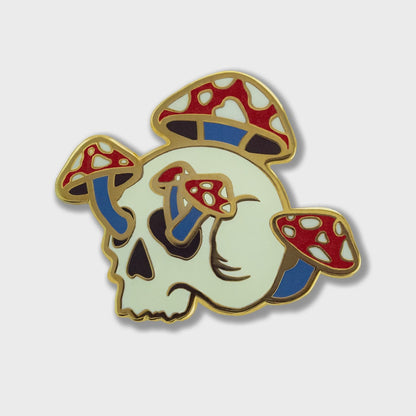 Psychedelic Golden Glow Shroom Skull Enamel Pin